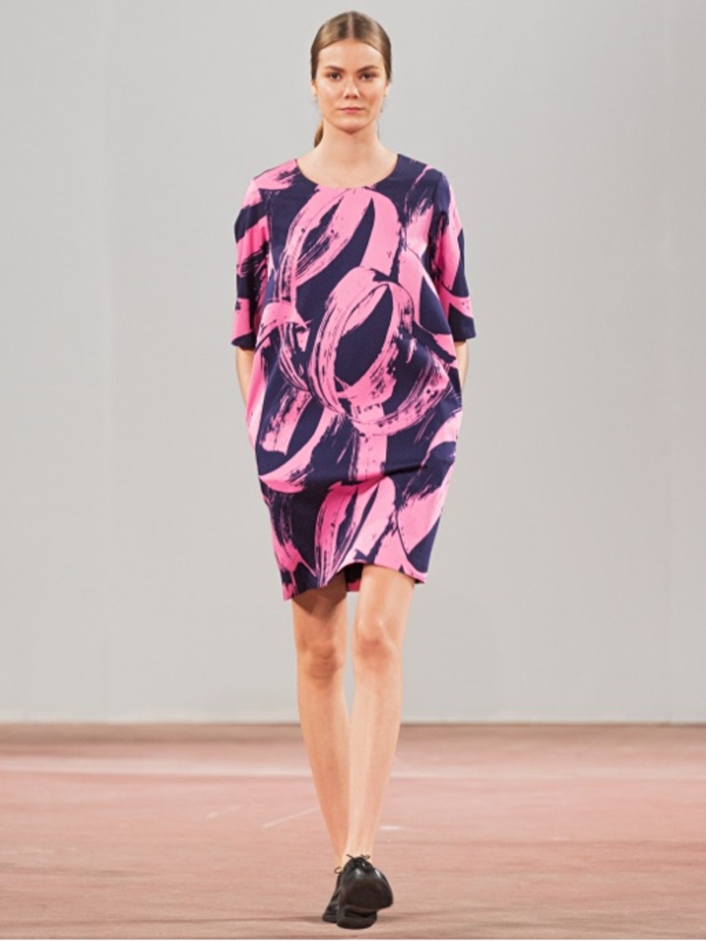 Marimekko Pink and Navy Abstract Print Dress